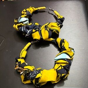 Sassy Jones Yellow and Blue Fabric Hoop Earrings